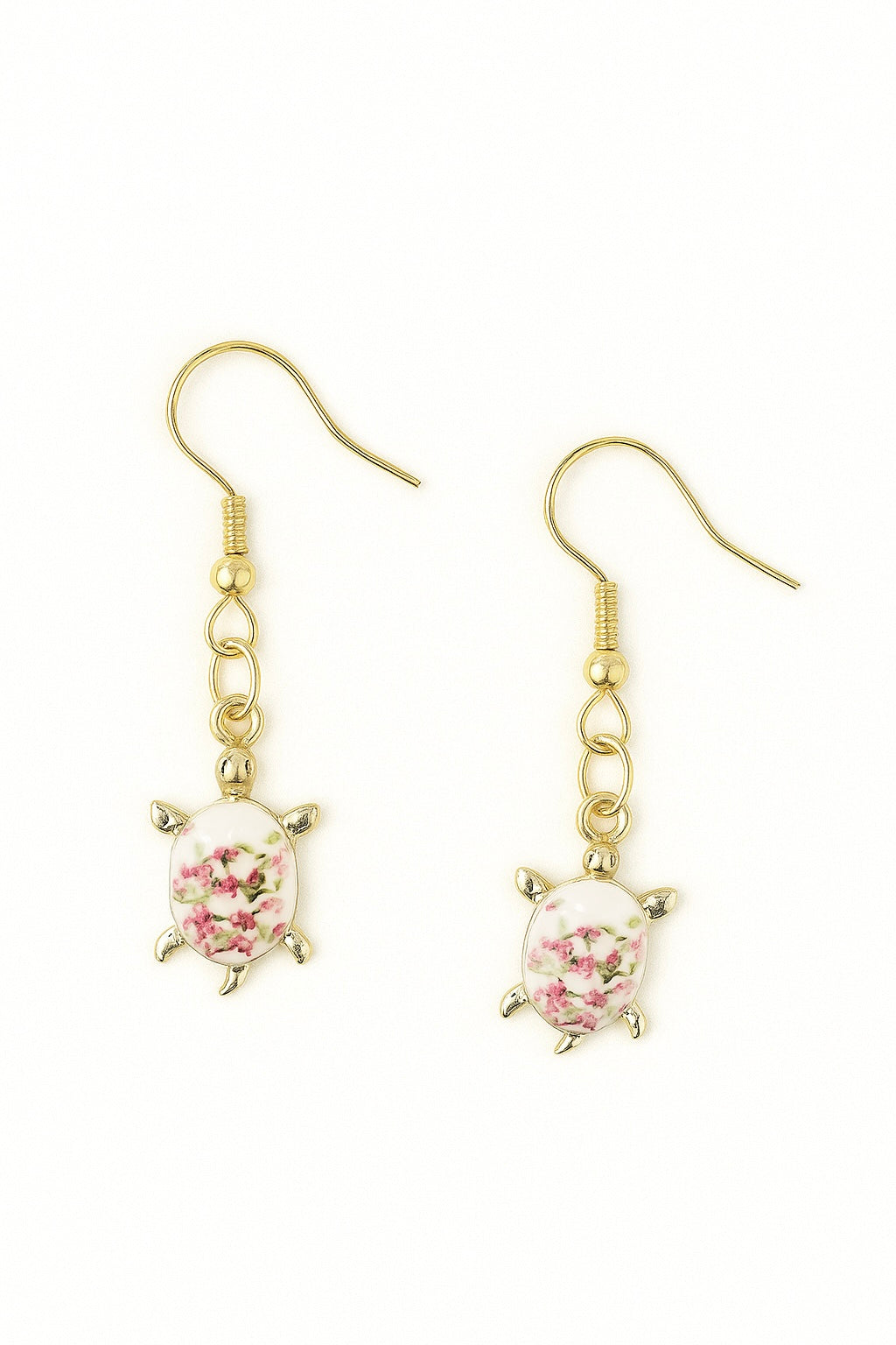 Tortue Rose des Lagons – Boucles d’oreilles dorées