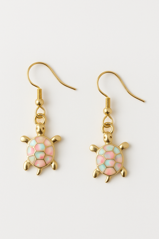 Tortue Rose des Lagons – Boucles d’oreilles dorées